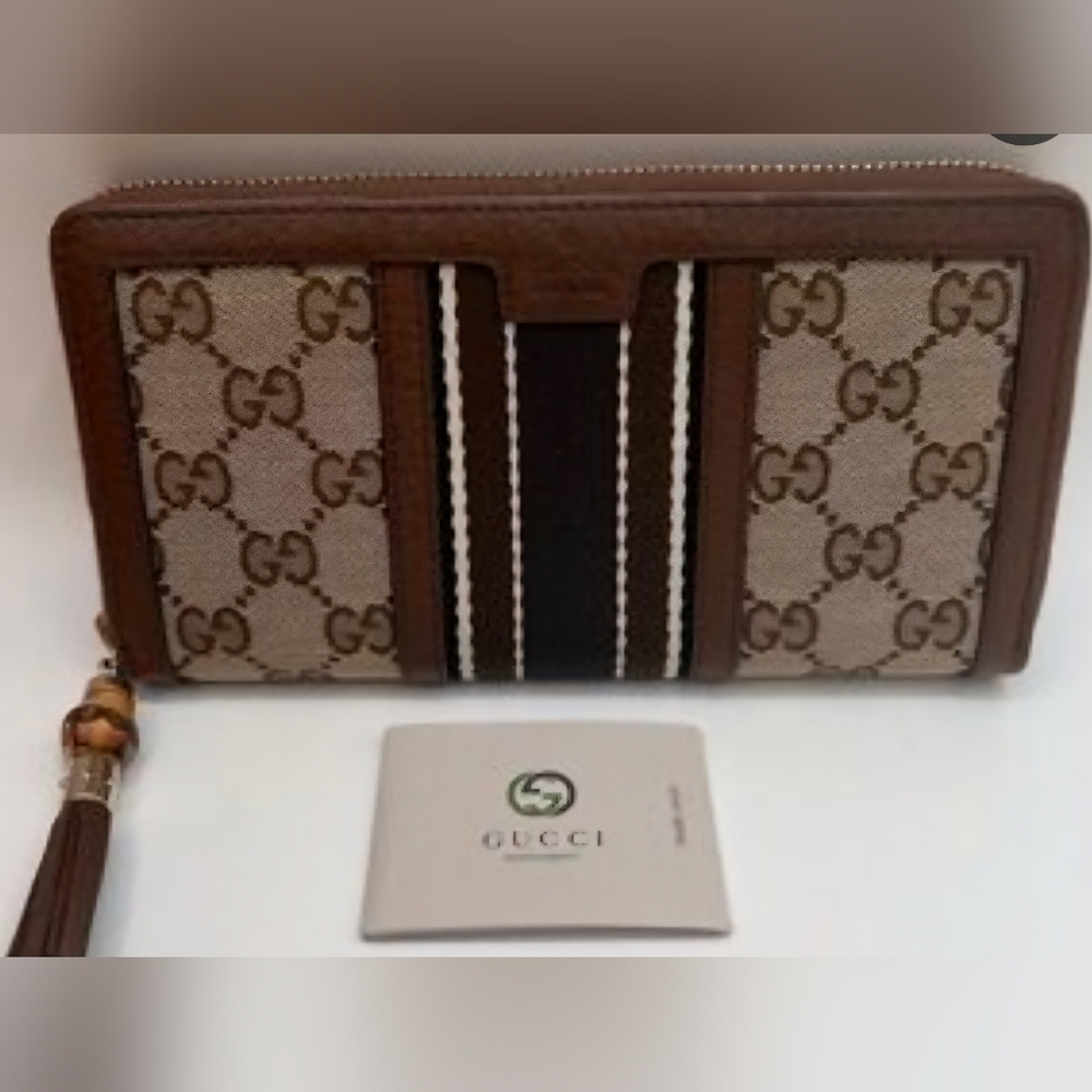 Gucci Rania GG Monogram ZIP Around Wallet With Bamboo Tassel Pull  With Dustbag